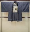 画像1: P0526N 男性用 羽織  大島紬  シルク（正絹） 深い青,  波 【中古】【USED】【リサイクル】 ★★★☆☆【P0526N】 (1)