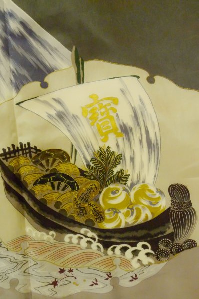 画像12: P0526N 男性用 羽織  大島紬  シルク（正絹） 深い青,  波 【中古】【USED】【リサイクル】 ★★★☆☆【P0526N】 (12)