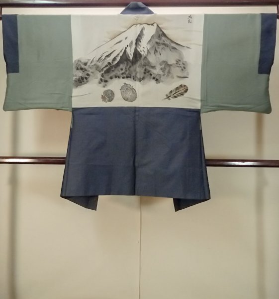 画像3: P0526O 男性用 羽織  大島紬  シルク（正絹） 深い青,  富士 【中古】【USED】【リサイクル】 ★★★☆☆【P0526O】 (3)