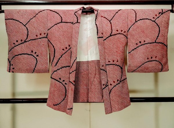 画像1: P0526Q 女性用 羽織   シルク（正絹） 赤色,  かのこ 【中古】【USED】【リサイクル】 ★★★★☆【P0526Q】 (1)