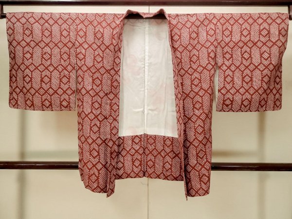 画像1: P0526Z 女性用 羽織   シルク（正絹） 赤みえんじ,  かのこ 【中古】【USED】【リサイクル】 ★★★★☆【P0526Z】 (1)