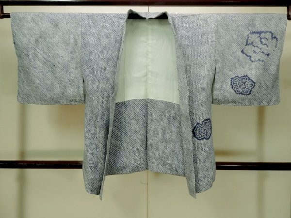 画像1: P0527A 女性用 羽織   シルク（正絹） 青,  花 【中古】【USED】【リサイクル】 ★★★★☆【P0527A】 (1)
