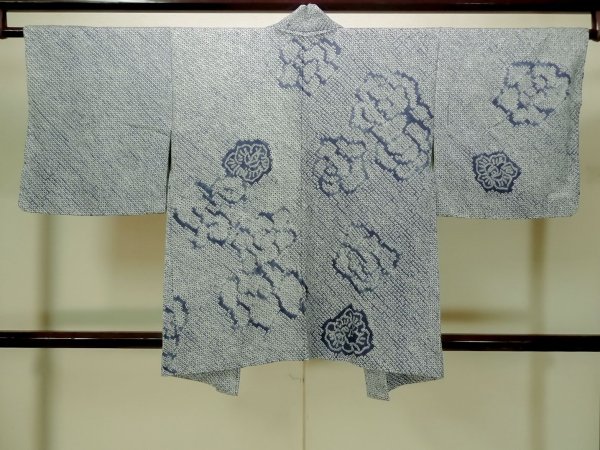 画像2: P0527A 女性用 羽織   シルク（正絹） 青,  花 【中古】【USED】【リサイクル】 ★★★★☆【P0527A】 (2)