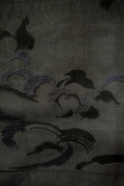 画像6: P0602Y 女性用 羽織   シルク（正絹） 黒,  波 【中古】【USED】【リサイクル】 ★★★★☆【P0602Y】 (6)
