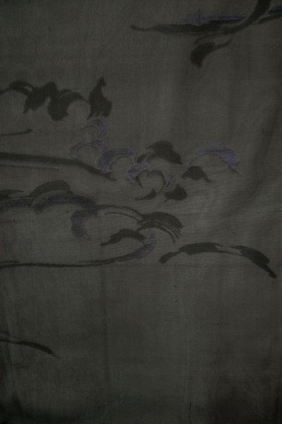 画像11: P0602Y 女性用 羽織   シルク（正絹） 黒,  波 【中古】【USED】【リサイクル】 ★★★★☆【P0602Y】 (11)