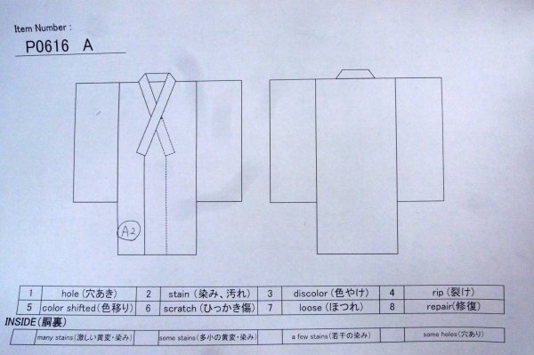画像13: P0616A 男性用 浴衣   綿 藍,  【中古】【USED】【リサイクル】 ★★★☆☆【P0616A】 (13)