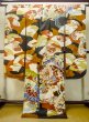 画像3: P0616B 女性用 振袖   シルク（正絹） 黒,  ぼたん 【中古】【USED】【リサイクル】 ★★☆☆☆【P0616B】 (3)