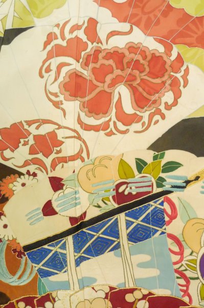 画像11: P0616B 女性用 振袖   シルク（正絹） 黒,  ぼたん 【中古】【USED】【リサイクル】 ★★☆☆☆【P0616B】 (11)