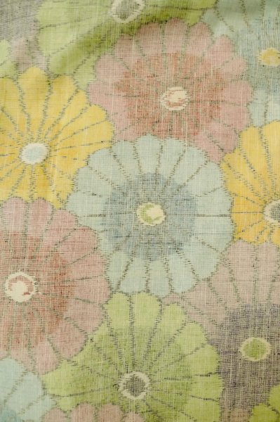 画像3: P0616I 女性用 紬   シルク（正絹） 淡いマルチカラー,  菊 【中古】【USED】【リサイクル】 ★★☆☆☆【P0616I】 (3)
