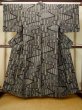 画像1: P0616K 女性用 紬  十日町紬  シルク（正絹） 黒,  流水 【中古】【USED】【リサイクル】 ★★★☆☆【P0616K】 (1)