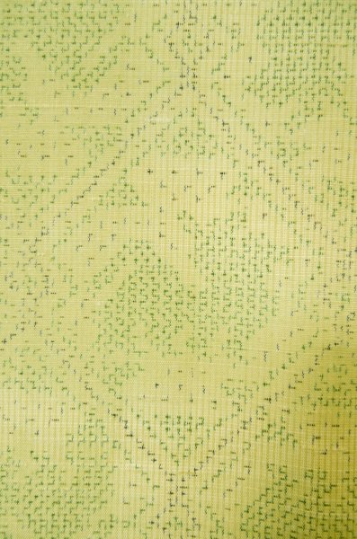 画像6: P0616U 女性用 紬   シルク（正絹） 黄緑色,  抽象的模様 【中古】【USED】【リサイクル】 ★★☆☆☆【P0616U】 (6)