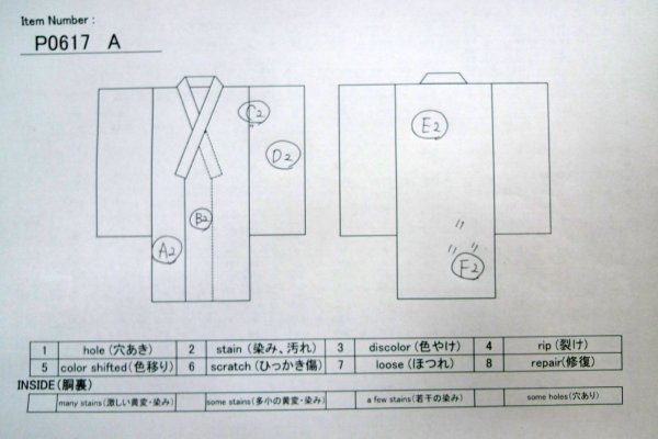 画像12: P0617A 女性用 浴衣（日本製）   綿 藍,  花 【中古】【USED】【リサイクル】 ★★☆☆☆【P0617A】 (12)
