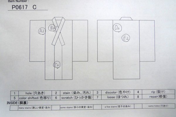 画像12: P0617C 女性用 浴衣（日本製）   綿 藍,  花 【中古】【USED】【リサイクル】 ★★☆☆☆【P0617C】 (12)