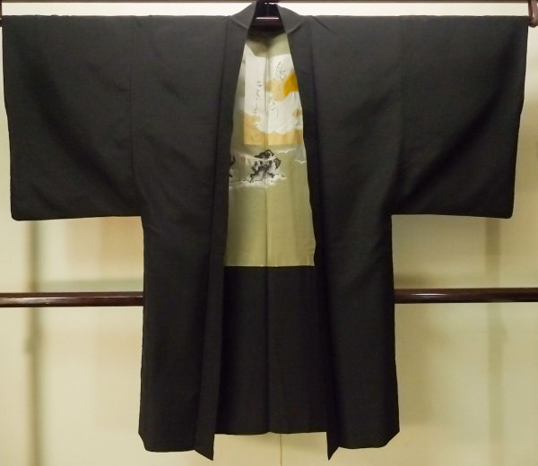 画像1: P0708B 男性用 羽織   シルク（正絹） 黒,  【中古】【USED】【リサイクル】 ★☆☆☆☆【P0708B】 (1)