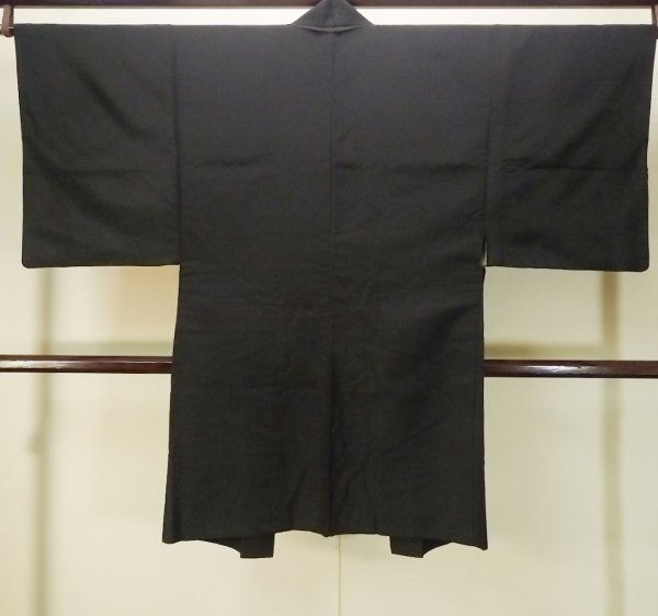 画像2: P0708B 男性用 羽織   シルク（正絹） 黒,  【中古】【USED】【リサイクル】 ★☆☆☆☆【P0708B】 (2)