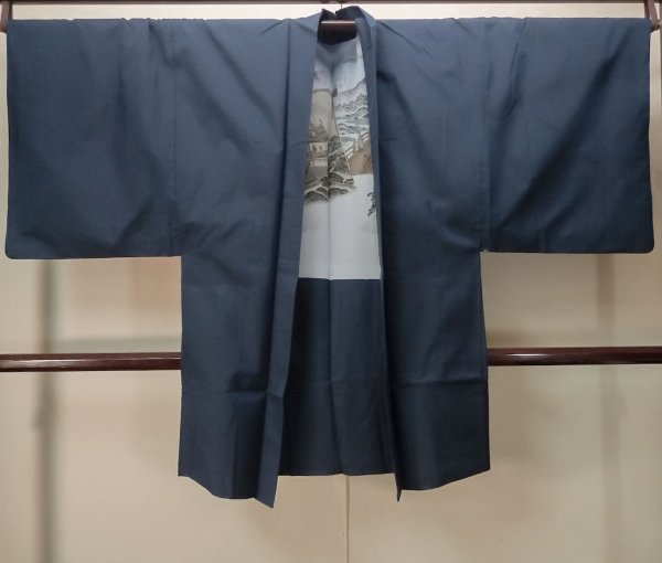 画像1: P0708C 男性用 羽織   シルク（正絹） 藍,  【中古】【USED】【リサイクル】 ★★★★☆【P0708C】 (1)