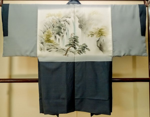 画像3: P0708E 男性用 羽織  大島紬  シルク（正絹） 藍,  亀甲 【中古】【USED】【リサイクル】 ★★★★☆【P0708E】 (3)