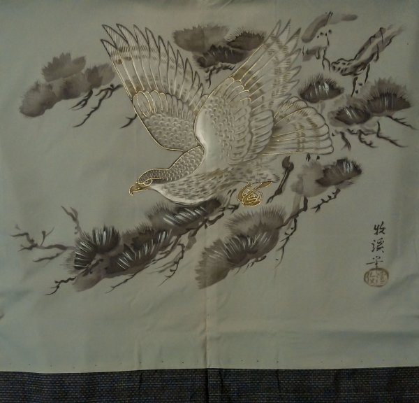 画像4: P0708F 男性用 羽織  大島紬  シルク（正絹） 深い紺,  幾何学模様 【中古】【USED】【リサイクル】 ★★★★☆【P0708F】 (4)