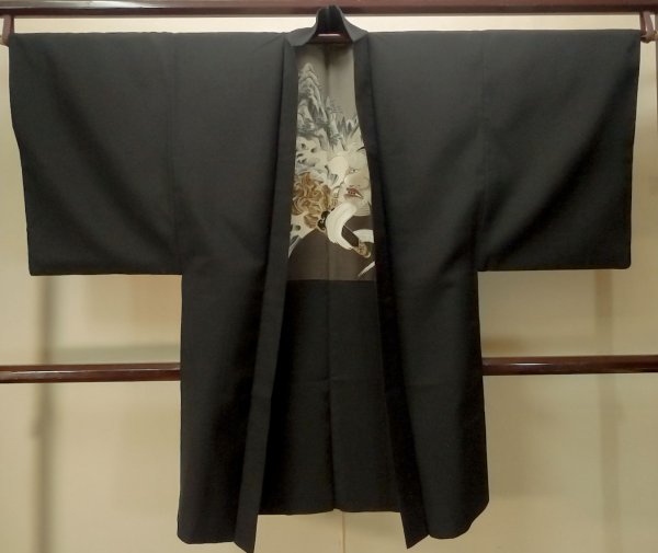 画像1: P0708G 男性用 羽織   シルク（正絹） 黒,  【中古】【USED】【リサイクル】 ★☆☆☆☆【P0708G】 (1)