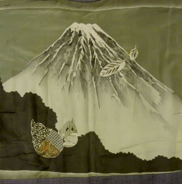 画像4: P0708I 男性用 羽織   シルク（正絹） 青み灰色,  抽象的模様 【中古】【USED】【リサイクル】 ★☆☆☆☆【P0708I】 (4)