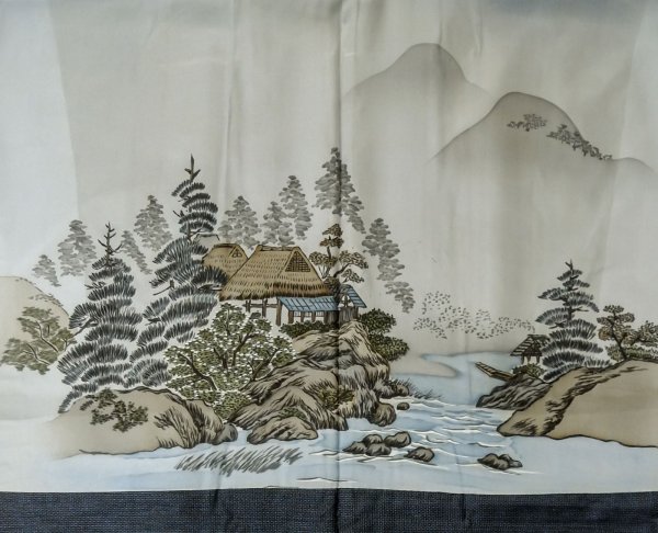 画像4: P0708M 男性用 羽織  大島紬  シルク（正絹） 深い紺,  亀甲 【中古】【USED】【リサイクル】 ★★★★☆【P0708M】 (4)