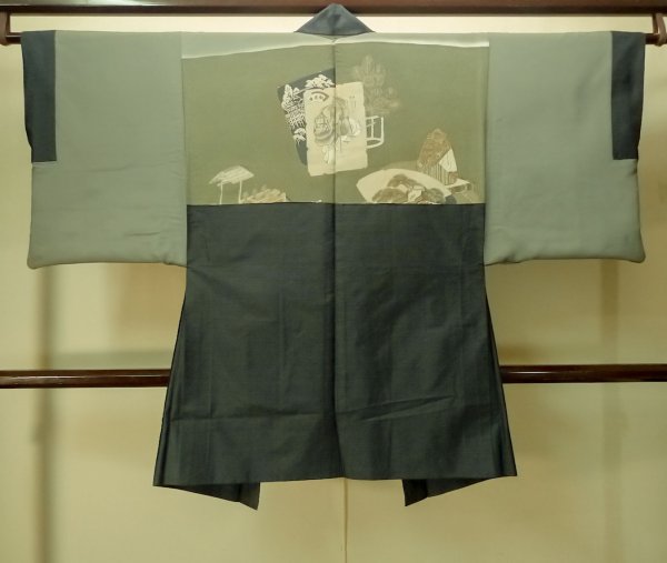 画像3: P0708N 男性用 羽織  大島紬  シルク（正絹） 深い紺,  亀甲 【中古】【USED】【リサイクル】 ★★★☆☆【P0708N】 (3)