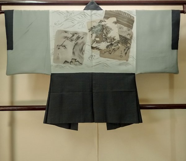 画像3: P0708P 男性用 羽織  大島紬  シルク（正絹） 深い紺,  幾何学模様 【中古】【USED】【リサイクル】 ★★★☆☆【P0708P】 (3)