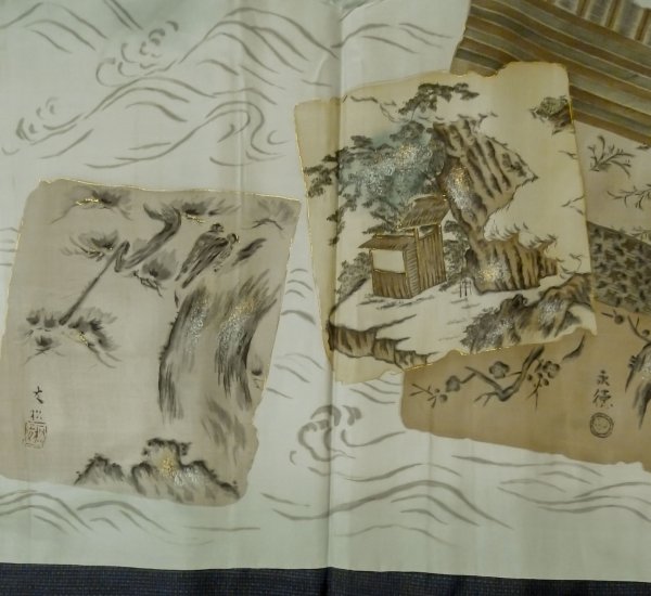 画像4: P0708P 男性用 羽織  大島紬  シルク（正絹） 深い紺,  幾何学模様 【中古】【USED】【リサイクル】 ★★★☆☆【P0708P】 (4)