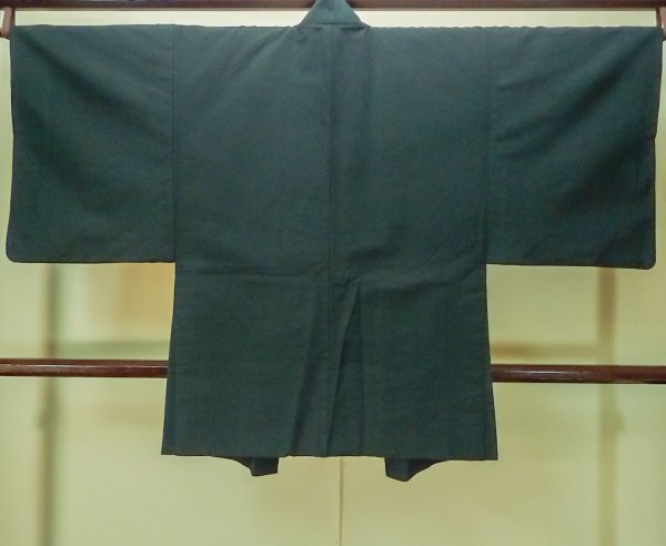 画像2: P0708V 男性用 羽織   シルク（正絹） 深い青緑色,  【中古】【USED】【リサイクル】 ★★★★☆【P0708V】 (2)