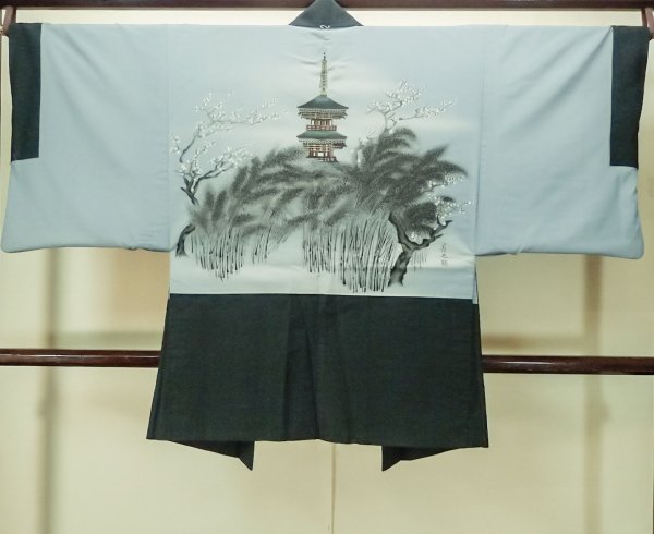 画像3: P0708V 男性用 羽織   シルク（正絹） 深い青緑色,  【中古】【USED】【リサイクル】 ★★★★☆【P0708V】 (3)