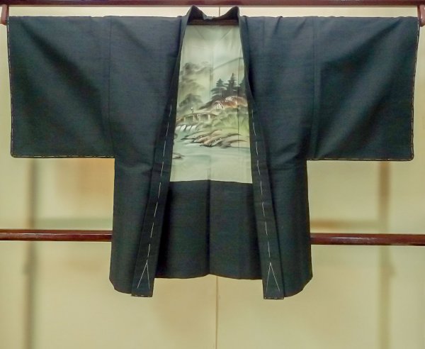 画像1: P0708W 男性用 羽織   シルク（正絹） 深い青緑色,  【中古】【USED】【リサイクル】 ★☆☆☆☆【P0708W】 (1)