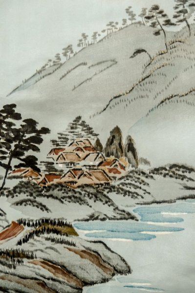 画像12: P0708Y 男性用 羽織  大島紬  シルク（正絹） 深い紺,  幾何学模様 【中古】【USED】【リサイクル】 ★★★★☆【P0708Y】 (12)