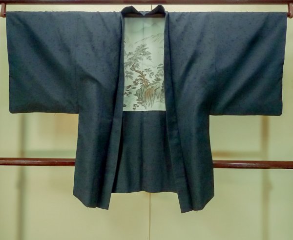 画像1: P0708Z 男性用 羽織   シルク（正絹） 深い青緑色,  【中古】【USED】【リサイクル】 ★★★★☆【P0708Z】 (1)
