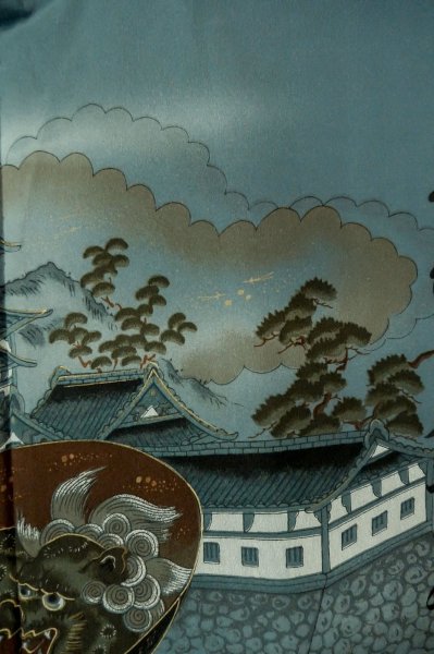 画像13: P0709B 男性用 羽織  大島紬  シルク（正絹） 深い紺,  幾何学模様 【中古】【USED】【リサイクル】 ★★★★★【P0709B】 (13)