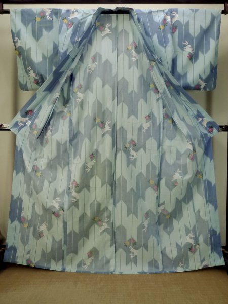 画像2: P0722B 女性用 浴衣（海外製）   綿 水色,  花 【中古】【USED】【リサイクル】 ★☆☆☆☆【P0722B】 (2)