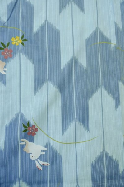 画像4: P0722B 女性用 浴衣（海外製）   綿 水色,  花 【中古】【USED】【リサイクル】 ★☆☆☆☆【P0722B】 (4)