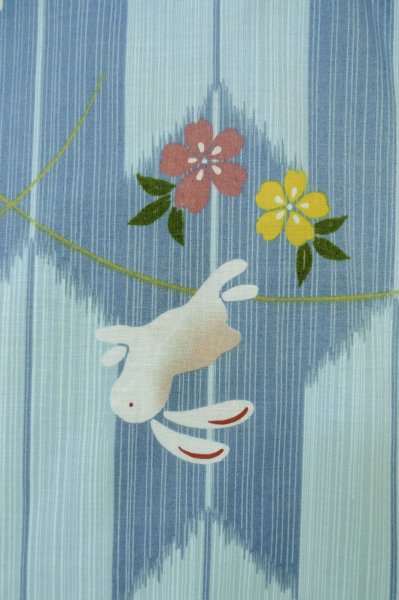 画像5: P0722B 女性用 浴衣（海外製）   綿 水色,  花 【中古】【USED】【リサイクル】 ★☆☆☆☆【P0722B】 (5)