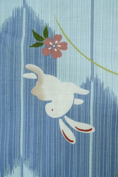 画像6: P0722B 女性用 浴衣（海外製）   綿 水色,  花 【中古】【USED】【リサイクル】 ★☆☆☆☆【P0722B】 (6)