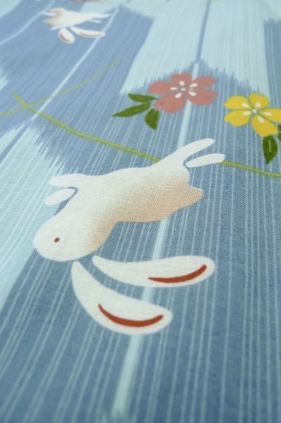 画像8: P0722B 女性用 浴衣（海外製）   綿 水色,  花 【中古】【USED】【リサイクル】 ★☆☆☆☆【P0722B】 (8)