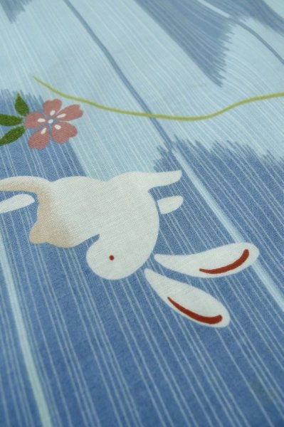 画像10: P0722B 女性用 浴衣（海外製）   綿 水色,  花 【中古】【USED】【リサイクル】 ★☆☆☆☆【P0722B】 (10)