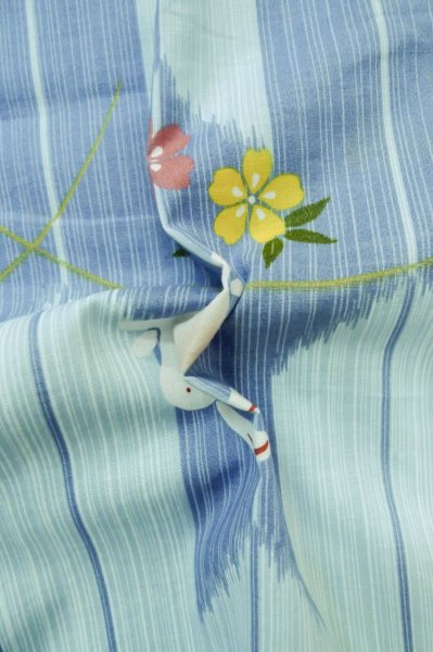 画像12: P0722B 女性用 浴衣（海外製）   綿 水色,  花 【中古】【USED】【リサイクル】 ★☆☆☆☆【P0722B】 (12)