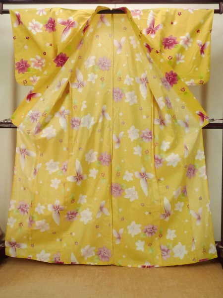 画像2: P0722C 女性用 浴衣（海外製）   綿 黄色,  花 【中古】【USED】【リサイクル】 ★★★☆☆【P0722C】 (2)