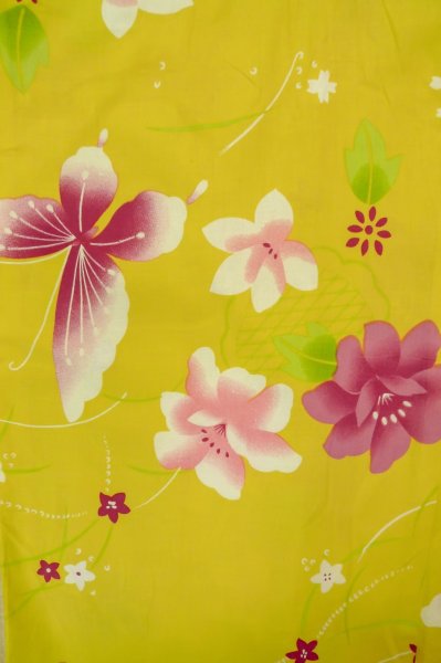 画像4: P0722C 女性用 浴衣（海外製）   綿 黄色,  花 【中古】【USED】【リサイクル】 ★★★☆☆【P0722C】 (4)