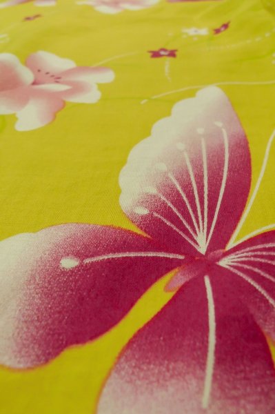 画像10: P0722C 女性用 浴衣（海外製）   綿 黄色,  花 【中古】【USED】【リサイクル】 ★★★☆☆【P0722C】 (10)