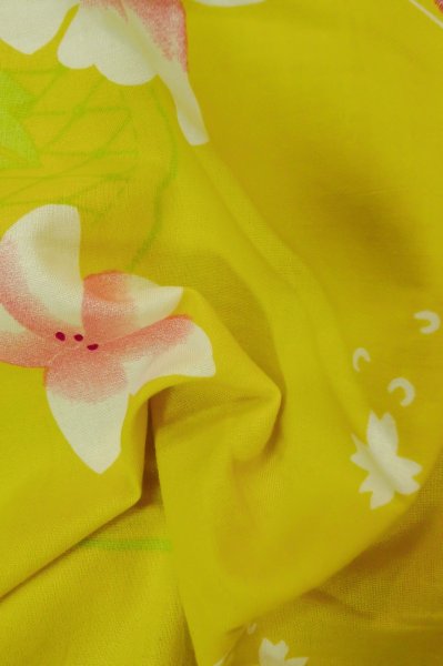 画像12: P0722C 女性用 浴衣（海外製）   綿 黄色,  花 【中古】【USED】【リサイクル】 ★★★☆☆【P0722C】 (12)