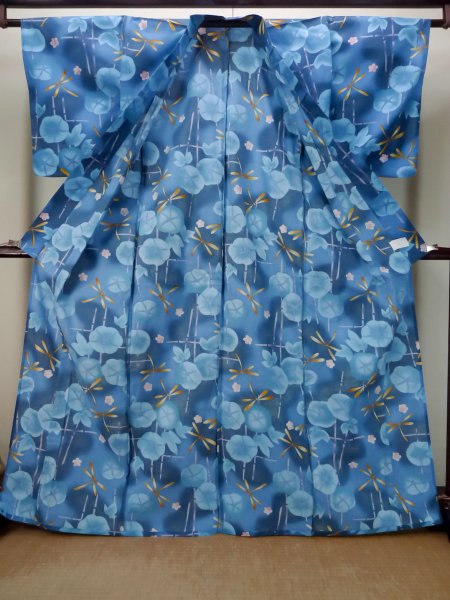 画像2: P0722F 女性用 浴衣（海外製）   綿 青,  梅 【中古】【USED】【リサイクル】 ★★★★☆【P0722F】 (2)