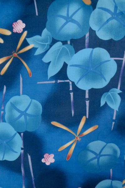 画像3: P0722F 女性用 浴衣（海外製）   綿 青,  梅 【中古】【USED】【リサイクル】 ★★★★☆【P0722F】 (3)