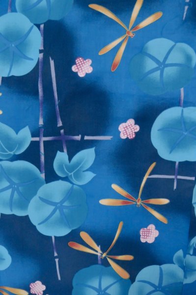 画像4: P0722F 女性用 浴衣（海外製）   綿 青,  梅 【中古】【USED】【リサイクル】 ★★★★☆【P0722F】 (4)
