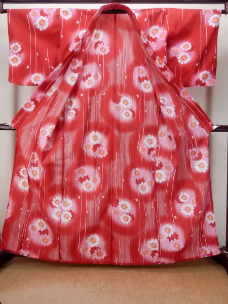 画像2: P0722G 女性用 浴衣（海外製）   綿 鮮やか赤色,  【中古】【USED】【リサイクル】 ★★★☆☆【P0722G】 (2)