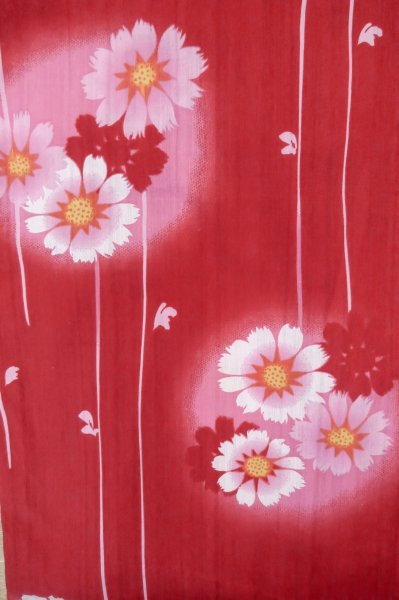 画像4: P0722G 女性用 浴衣（海外製）   綿 鮮やか赤色,  【中古】【USED】【リサイクル】 ★★★☆☆【P0722G】 (4)